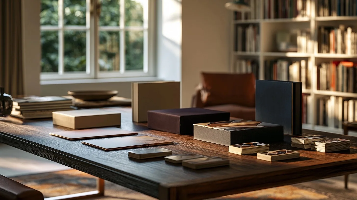 Sur une grande table en bois, plusieurs boîtes neutres, livrets et cartes face cachée permettent de comparer différents usages
