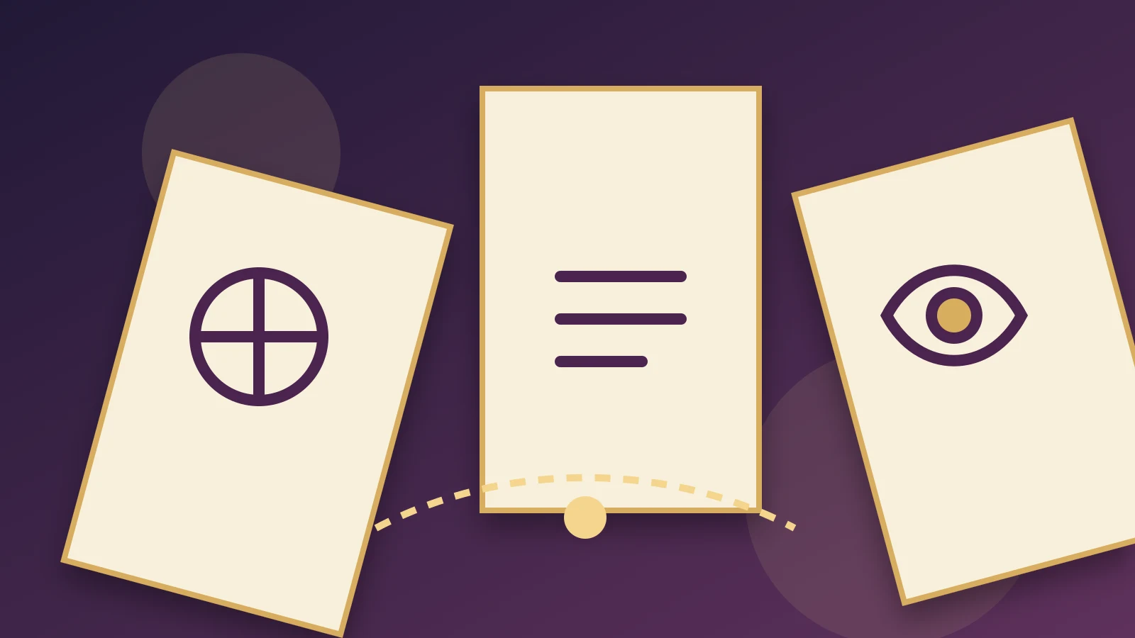 Trois cartes abstraites et un chemin reliant symbole, sens et observation